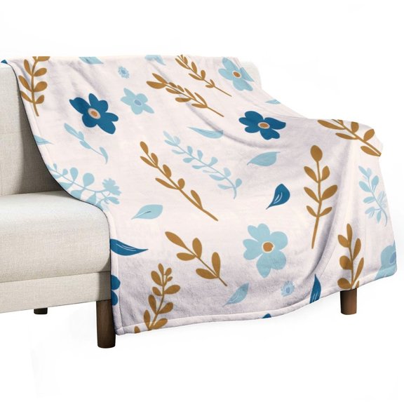 Blue Floral Pattern(1) Blanket Soft Throw Warm Lightweight Plush Blanket for Couch Bed Sofa