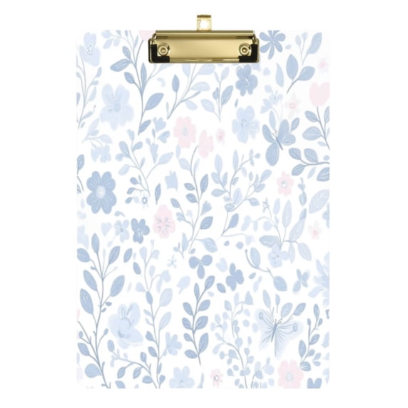 Blue Floral Pattern 12.5x9in Clipboard, Durable Acrylic with Metal Clip and Wall Hook for Office or Classroom