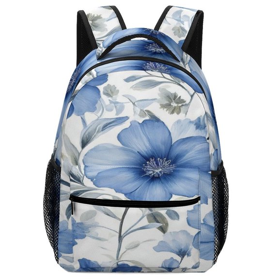 Blue Floral Pattern_2 Backpack for Business Daypack College Canvas Bags Durable