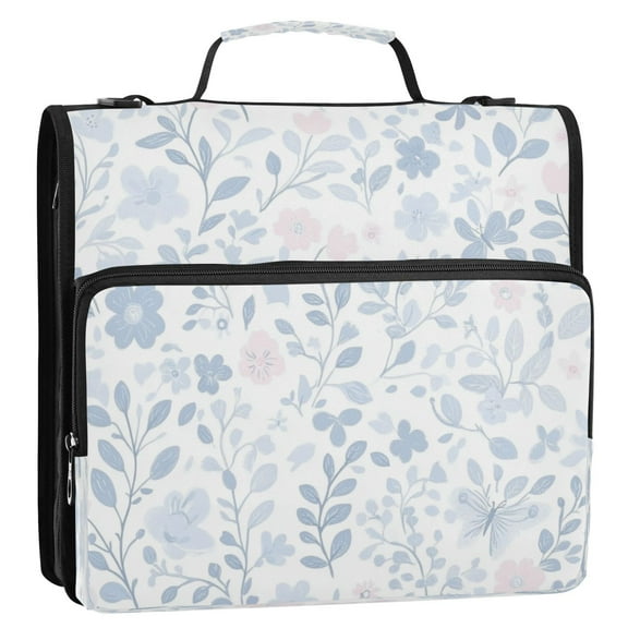 Blue Floral Pattern Stripes Lines Zipper Binder Bag 3 Ring Binder Bag,Large Capacity Durable Binder Organizer Bag