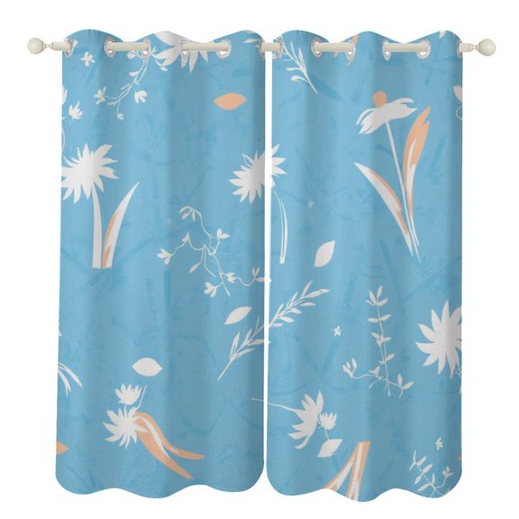 Blue Floral Pattern Luxury Window Curtains Blinds for Living Room Bedroom Bathroom Kicthen Door Home Decor 2 Panels