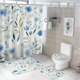 thumbnail image 1 of Blue Floral Pattern Print Shower Curtain Set 4PCs with Hooks Waterproof Bathroom Toilet Mat Lid Decor, 1 of 6