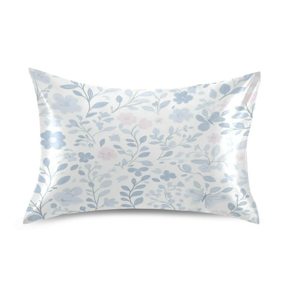 Blue Floral Pattern Queen Size Pillowcase Silky Smooth Finish Anti Wrinkle Design Easy Envelope Closure 20x30in