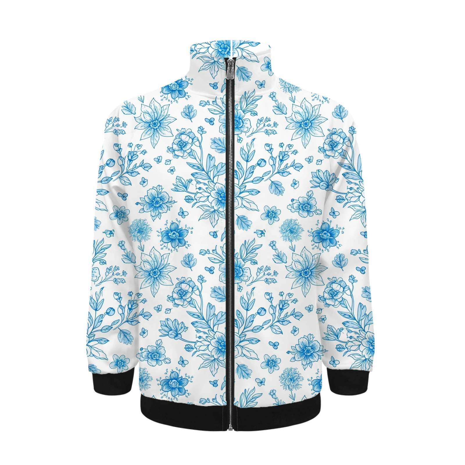 Blue Floral Pattern Repeat Jacket Men's Street Cool Long Sleeves Coat ...
