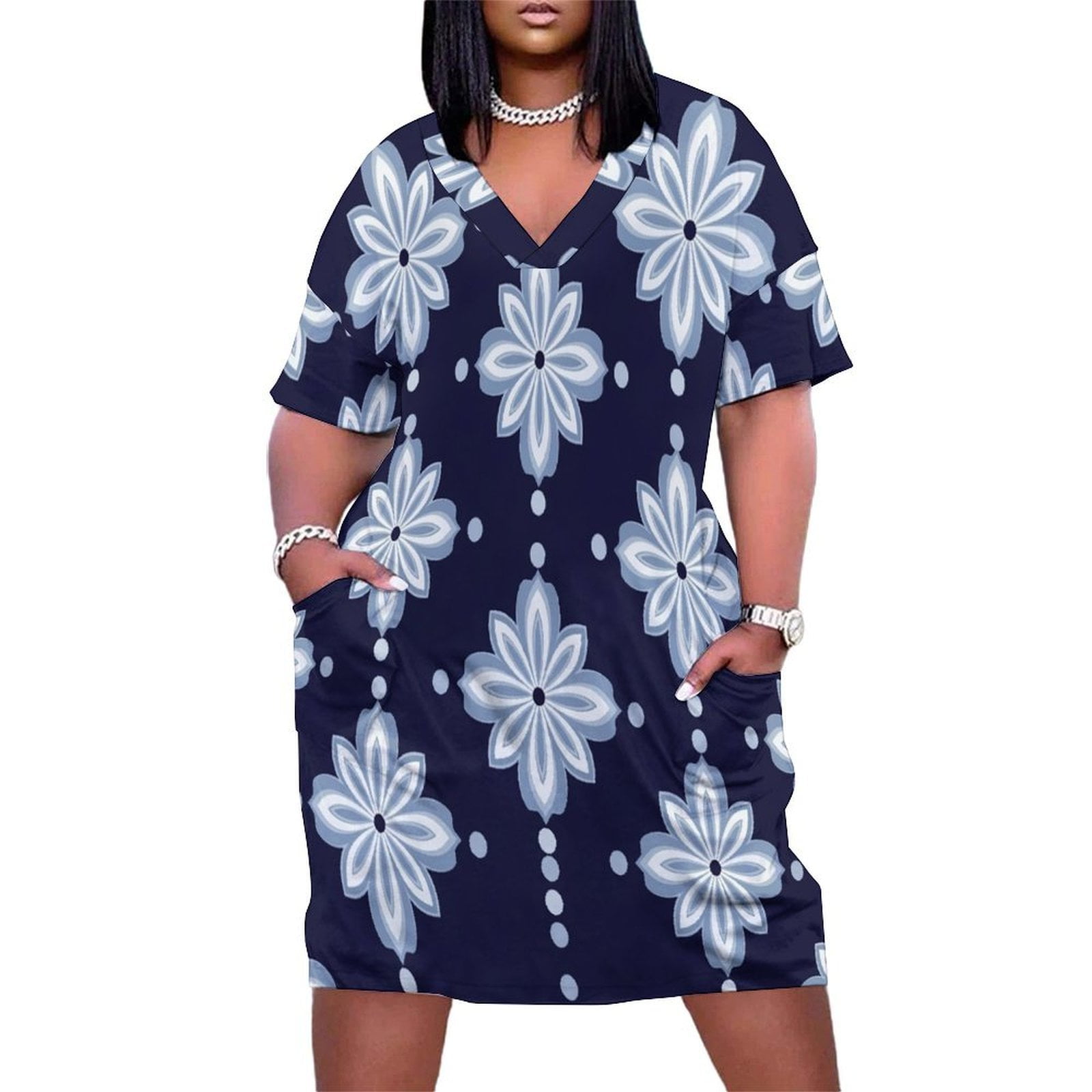 Blue Floral Pattern Repeat Loose Pocket Dress Dresses Summer Summer ...
