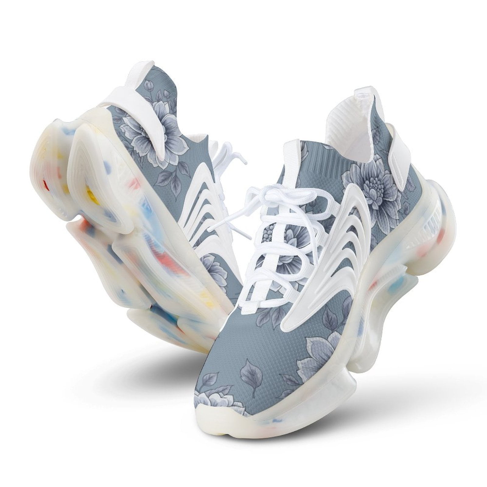 Blue Floral Pattern Repeat Walking Shoes for Men Woman Lightweight ...