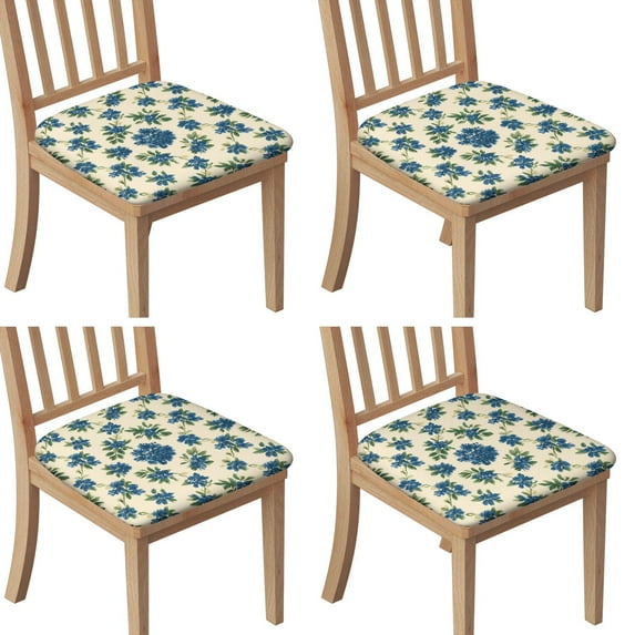 Blue Floral Pattern Seat Covers for Dining Room Chairs Set Of 4,Stretch Printed Washable Chair Seat Cover with Elastic Ties and Button,Removable Waterproof Couch Cushion Covers
