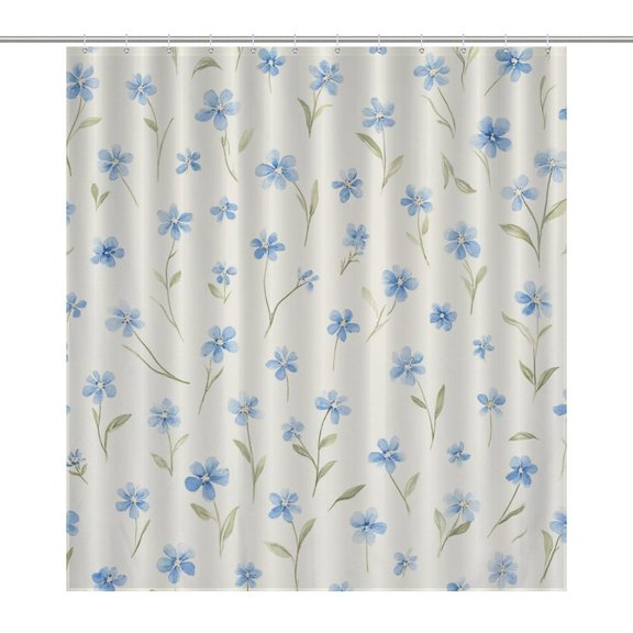 Blue Floral Pattern Shower Curtain Modern Home Bathroom Bathtub Decor Waterproof Fabric with Hooks