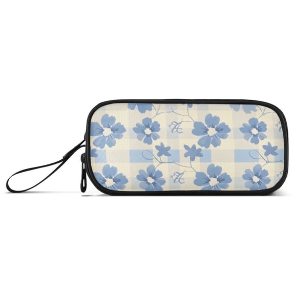 Blue Floral Patterns Pencil Case Stationary Holder Pen Bag Pencil Pouch Tool Organizer 3 Compartments