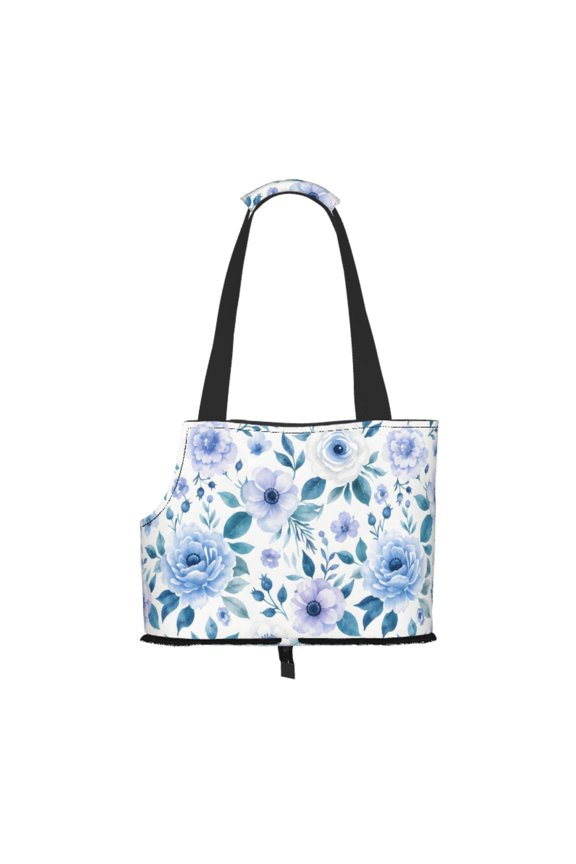 Blue Floral Pet Tote Bag Lightweight Shoulder Bag for Shopping and Travel