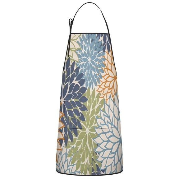 Blue Floral and Petal Pattern Apron-Garden Aprons for Women with Pockets-Cotton Linen Waterproof Kitchen Cooking Gardening Aprons Adjustable for Kitchen,Cooking,BBQ and Salon 33x27 Inch