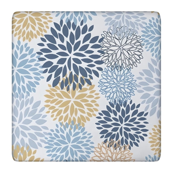 Blue Floral and Petal Pattern Square Fitted Tablecloth with Elastic Edge,Square Table Cover,Washable Elastic Table Cover for Home Kitchen Party Decor 36"x36"