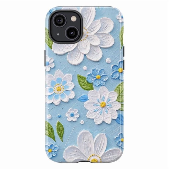 Blue Floral Phone Case for iPhone 16 15 14 13 12 11 Pro Max – Dual Layer Shockproof Cute Daisy Flower Design Cover