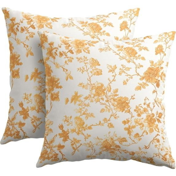 Blue Floral Pillow Covers 18x18 Inch Set of 2 Blue and Cream Chinoiserie Flower Outdoor Decorative Throw Pillows Vintage Rustic Toile Pillowcases Cushion Covers for Couch Home Decor