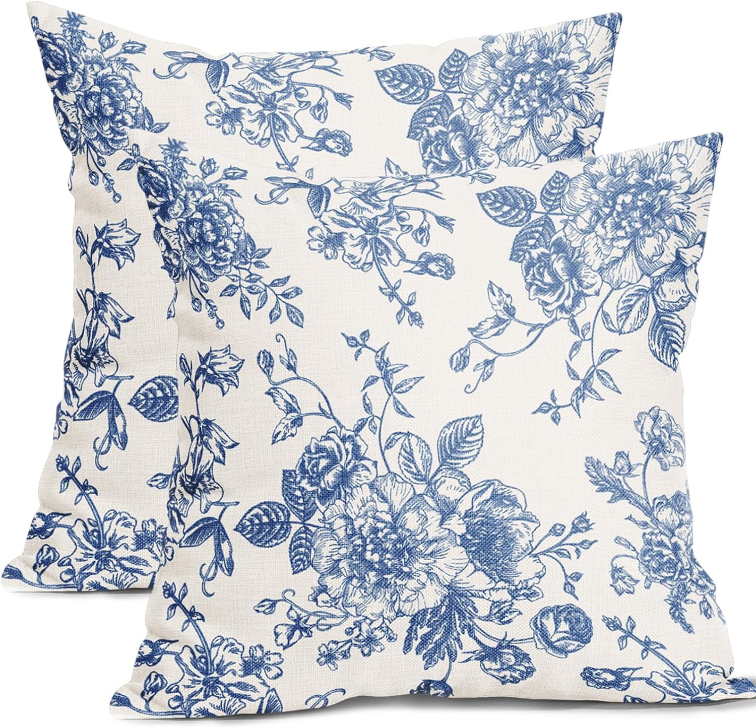 Sps ssion 18” x 18” Vintage Blue Chinoiserie Floral Cotton Pillow Covers, Soft (2 Count) - Walmart.com