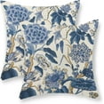 thumbnail image 1 of Blue Floral Pillow Covers 18x18 Set of 2 Vintage Floral Throw Pillows Chinoiserie Flower Botantical Decorations Pillowcase Outdoor Decor Linen Farmhouse Cushion Case for Couch Sofa Bed, 1 of 6