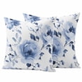 thumbnail image 1 of Blue Floral Pillow Covers 2 Pack Watercolor Botanical Blue Spring Flowers Leaves Pillowcase Waterproof Outdoor Throw Pillow Cover for Patio Garden Square Cushion 16”x16”, 1 of 9