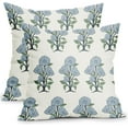 thumbnail image 1 of Blue Floral Pillow Covers 20x20 Inch Blue Green Chinoiserie Flower Leaves Outdoor Decorative Throw Pillow Covers Set of 2 Rustic Pillowcases Farmhouse Cotton Linen Cushion Covers for Couch Bed Sofa, 1 of 6