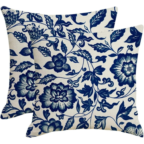 Blue Floral Pillow Covers 20x20 inch Set of 2 Chinoiserie Pillow Cases Flower Decorative Cushion Covers for Couch Sofa