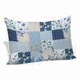 thumbnail image 1 of Blue Floral Pillow Covers, Linen Long Throw Pillow Case, Spring Flowers Plants Patchwork Grid Bohemia Holiday Pillow Protector Decorative Cushion Cover for Living Room/Bedroom 20" x 26", 1 of 8