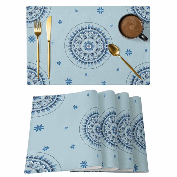 Blue Floral Placemats Set of 12, Farmhouse Abstract Country Flowers Art Placemats for Dining Table, Place Mats for Kitchen Tabletop, Waterproof Wipeable Dining Table Mats Set