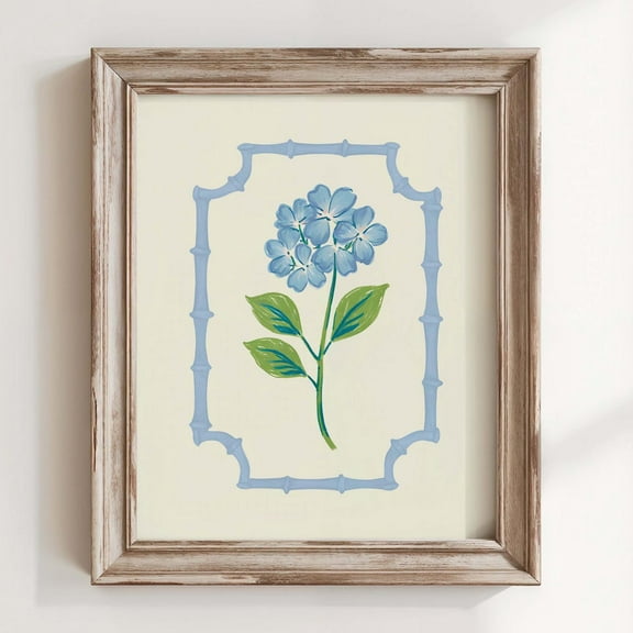 Blue Floral Print, Grandmillennial Nursery Wall Art, Chinoiserie Hydrangea Decor, Vintage Cottagecore Farmhouse Wall Art, Modern Wall Decor, 8x12 UNFRAMED