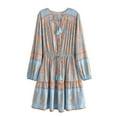 thumbnail image 1 of Blue Floral Print Lace-up Tassel Vintage Women Hippie Bohemian Mini Dress Ladies Long Sleeve Rayon Summer Boho Dress, 1 of 6