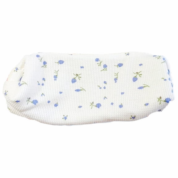 Blue Floral Print Pencil Case, Polyester-Cotton Blend Pencil Pouch with Zipper, Stationery Organizer, 1 Piece