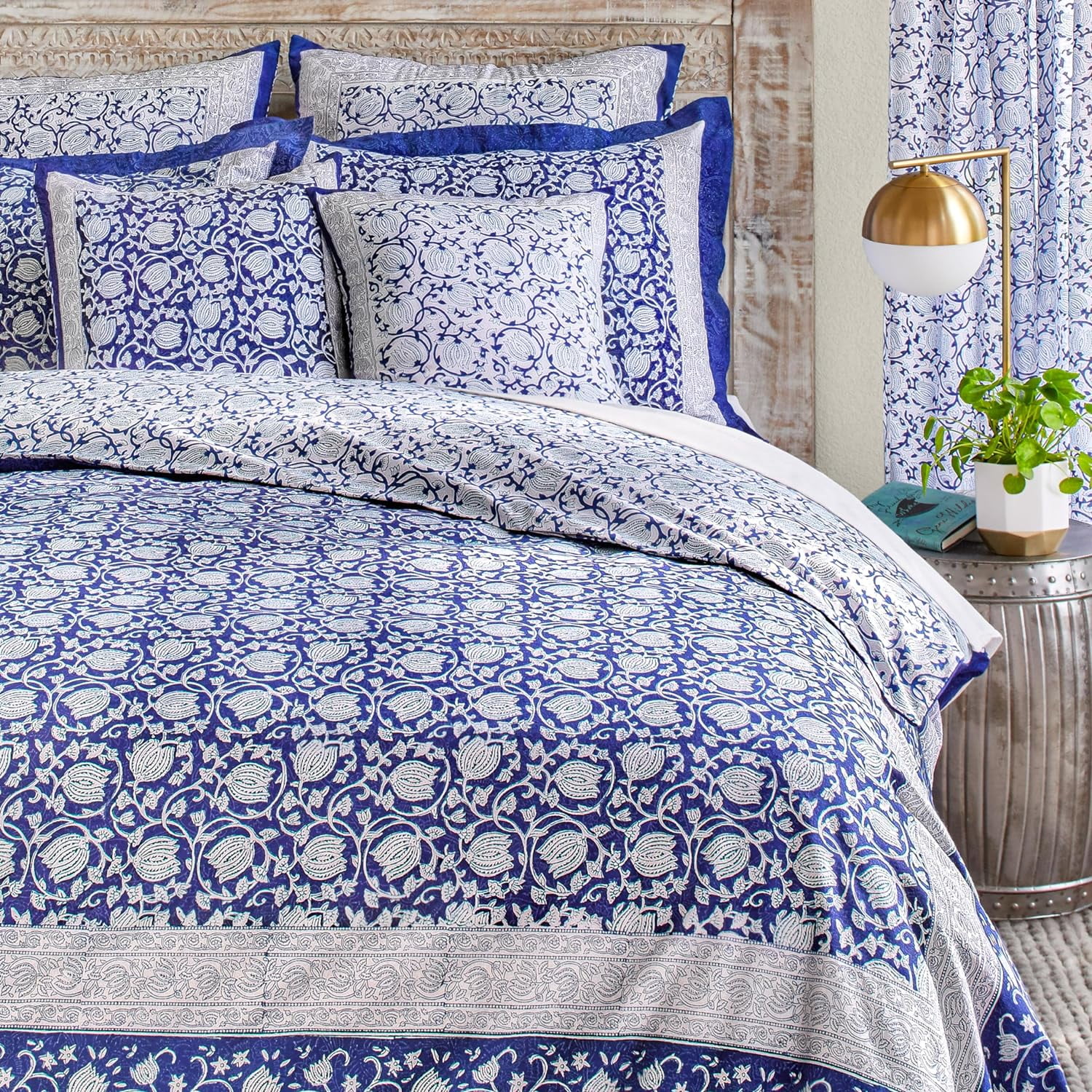 Blue Floral Queen Duvet Cover 100 Cotton Reversible Hand Block Printed