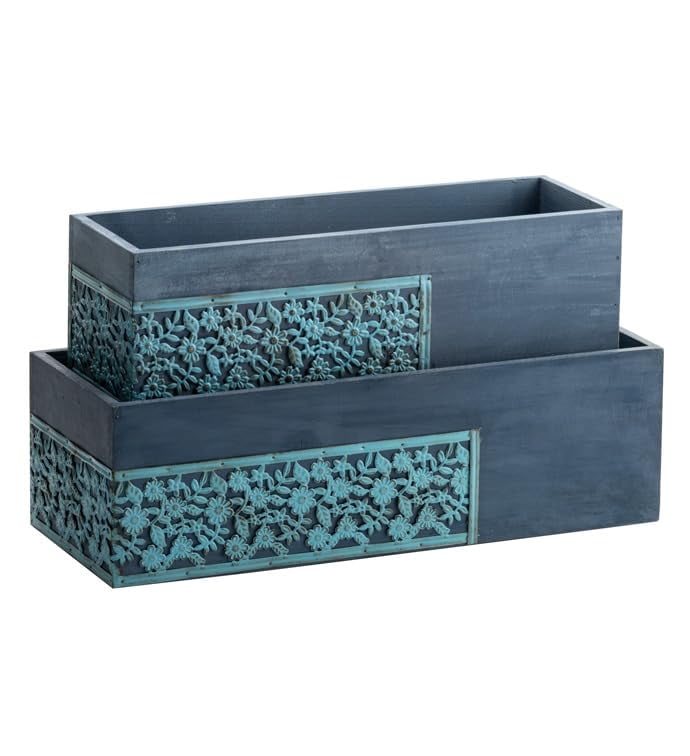 Blue Floral Rectangle Planter, Set - Walmart.com