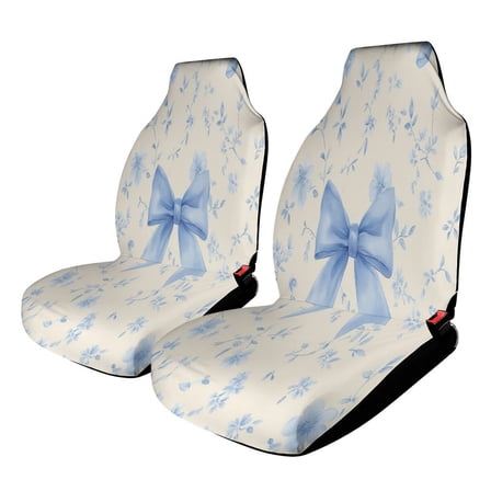 Blue Floral Ribbon Pattern Car Seat Covers,Universal Auto Front Seats Protector Fits for Car,SUV Sedan,Truck