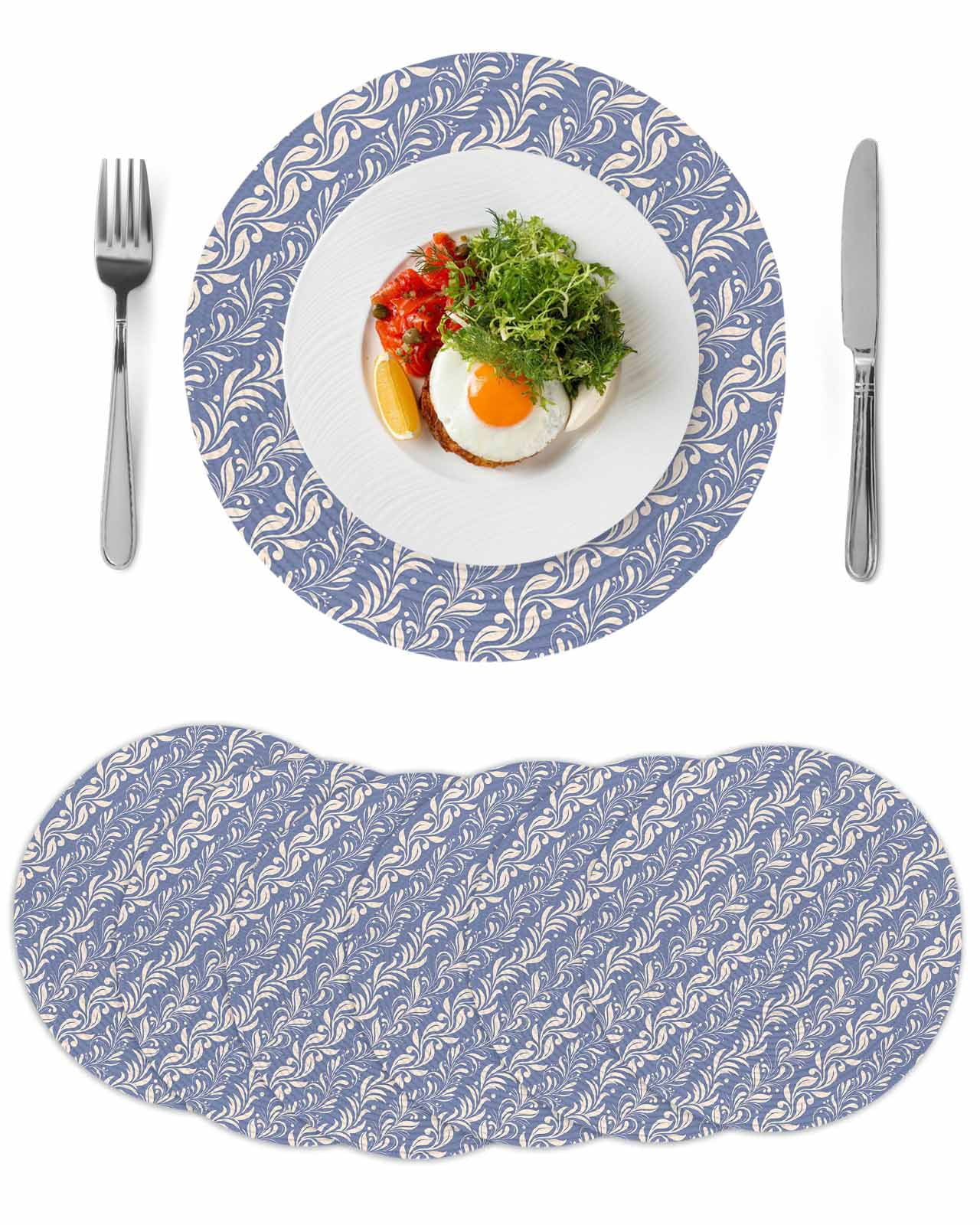 Blue Floral Round 13 Inch Placemats Set of 6, Spring Flowers Pattern ...