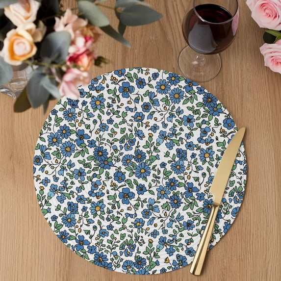 Blue Floral Round Braided Placemats Set of 4, Botanical Farmhouse ...