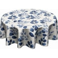 thumbnail image 1 of Blue Floral Round Table Cloth - Navy Leaf Tablecloth 60 Inch Botanical Plant Table Cloth Spring Summer Table Cover for Home Kitchen Party Picnic Dinner, 1 of 6