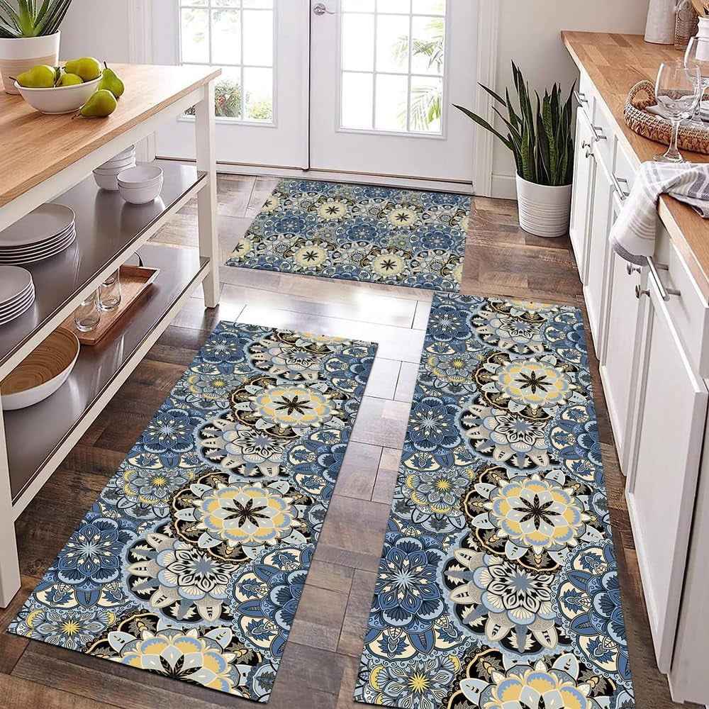 Blue Floral Rugs Boho Rugs Mandala Rugs for Bedroom Living Room
