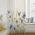 thumbnail image 1 of Blue Floral Semi Sheer Curtains Drapes for Living Room, Bedroom, French Doors Window 84 Inches Long, Yellow Flower Butterflies Country Plant Rod Pocket Chiffon Curtain Drapery Voile Draperies Panel, 1 of 6