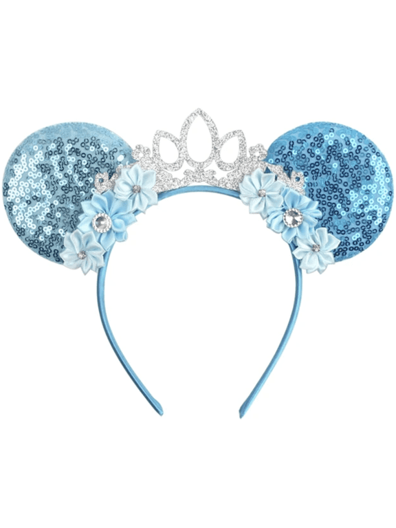 Blue Floral Sequin Mickey Minnie Ears Headband / Minnie Inspired Princess Ears / Minnie Headband