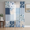 thumbnail image 1 of Blue Floral Sheer Curtains 63 Inch Length 2 Panels Set, Spring Flowers Plants Patchwork Grid Bohemia Voile Window Treatment Rod Pocket Curtains Sheers Drapes for Bedroom/Living Room/Kitchen 52x"63"x2, 1 of 7