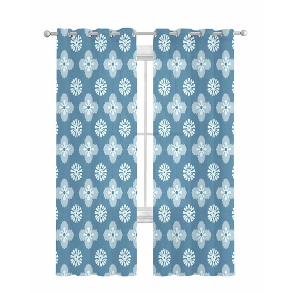 Blue Floral Sheer Curtains 84 Inch Length 2 Panels Set for Living Room/Bedroom, Spring Flowers Modern Abstract Art Farmhouse Kitchen Curtains Grommet Semi-Sheer Curtains Window Treatments 52"x84"x2
