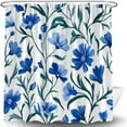 thumbnail image 1 of Blue Floral Shower Curtain Abstract Watercolor Flower Leaves Rustic Blossom Plant Modern Simple Fabric Curtain with Hook-36"W x 72"L (Pack of 1), 1 of 6