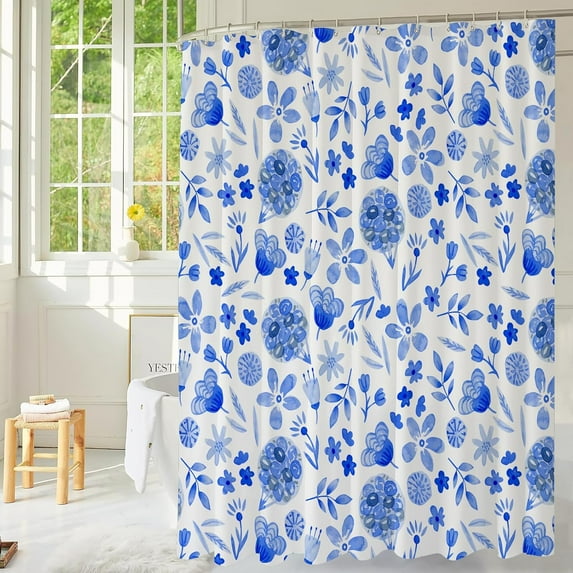 Blue Floral Shower Curtain Set Cute Daisy Girl Bathroom Curtain, Waterproof and Durable Polyester Fabric,Includes 12 Hooks, Modern Aesthetic Decor Colorful Flower Shower Curtain 72x72 inch
