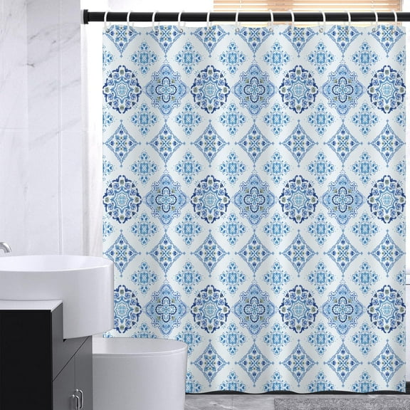 Blue Floral Shower Curtain Set Cute Daisy Girl Bathroom Curtain, Waterproof and Durable Polyester Fabric,Includes 12 Hooks, Modern Aesthetic Decor Colorful Flower Shower Curtain 72x72 inch