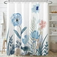 thumbnail image 1 of Blue Floral Shower Curtain Sets,White Blush Flowers Bathroom Shower Curtains,Spring Wildflower Plant Bath Curtains with 12 Hooks 72x72in,Waterproof Fabric, 1 of 6