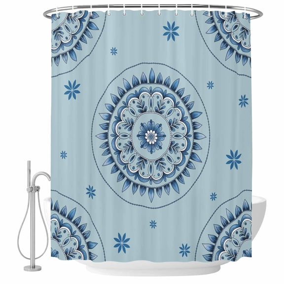 Blue Floral Shower Curtain, Waterproof Shower Curtains for Bathroom, Farmhouse Abstract Country Flowers Art Washable Fabric Bathtub Curtain Set Bath Decor with 12 Hooks 72"x78"