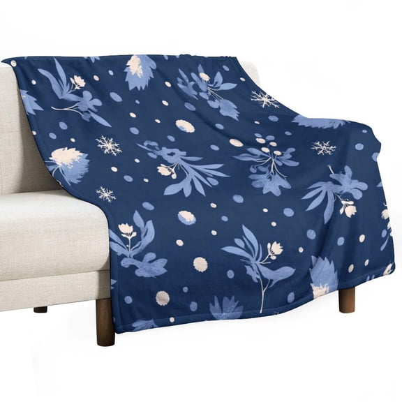 Blue Floral Snowflake Pattern Blanket Soft Throw Warm Lightweight Plush Blanket for Couch Bed Sofa