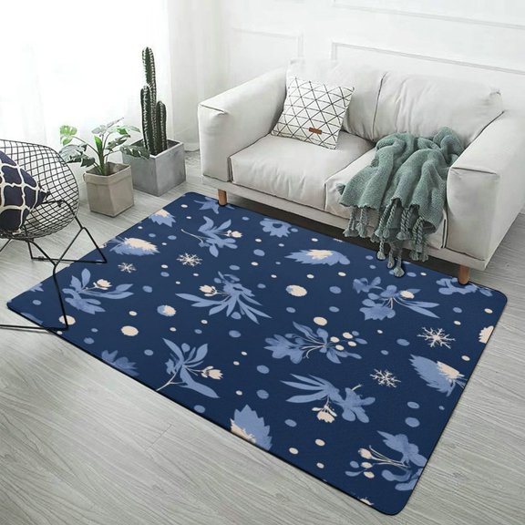 Blue Floral Snowflake Pattern Home Decor Living Room Carpet Non-slip Hotel Lobby Floor Mat Kitchen Bedroom Entrance Doormat Mats 47x63inch