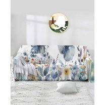 Blue Floral Sofa Covers for 3 Cushion Couch,Washable Sectional & L Shape Couch Covers for Dog/Cat/Kid,Elegant Eucalyptus Flower Herb Botanical Watercolor Non Slip Sofa Slipcover Futon Cover 71x150