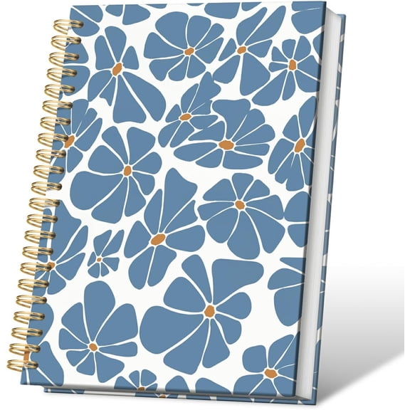 Blue Floral Spiral Notebook, Fancy Blue Journal for Writing, 5.5x8.3 | Boho Office Supplies, Abstract Flower Aesthetic Journal, Blue Floral College Ruled Notebook Journal for Writing