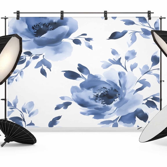 Blue Floral Spring Backdrop for Photography,Fabric Photo Background Backdrop,Vintage Summer Botanical Watercolor Photo Booth Background for Portrait Photoshoot Video Wedding Studio Decor Banner 7x5ft