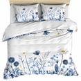 thumbnail image 1 of Blue Floral Spring Bedding 3 Piece Duvet Cover Set Queen Size, Summer Botanical Pastoral Soft Microfiber Comforter Cover with Zipper Closure & Pillowcases, Wrinkle & FadeResistant Quilt Cover, 1 of 9